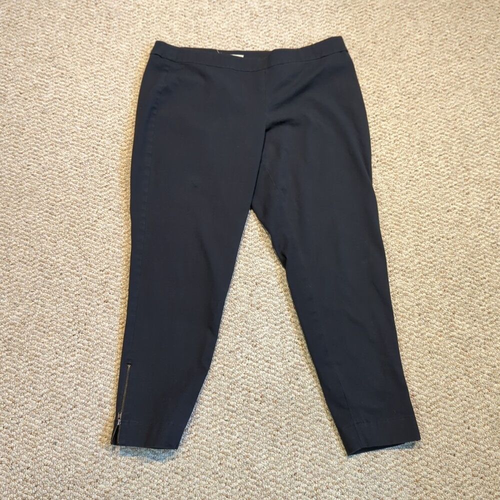 Eileen Fisher Stretch Pants Womens Medium Black Side Ankle Zip Preppy Office